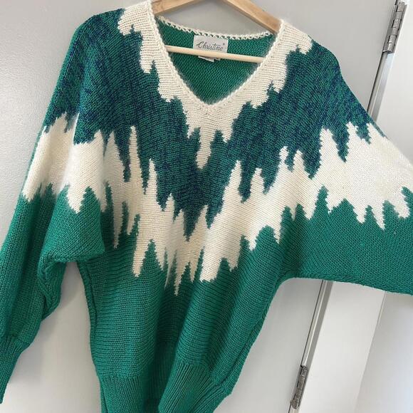 80s Christine Phillipe green sweater with sparkle detail - Picture 2 of 4